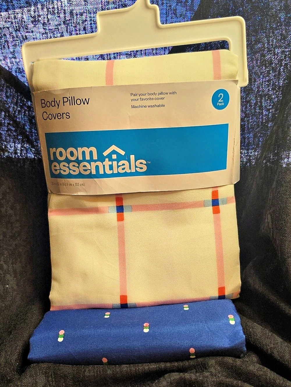 Room Essentials Body Pillow Covers 2-Pack Geometric Blue & Yellow